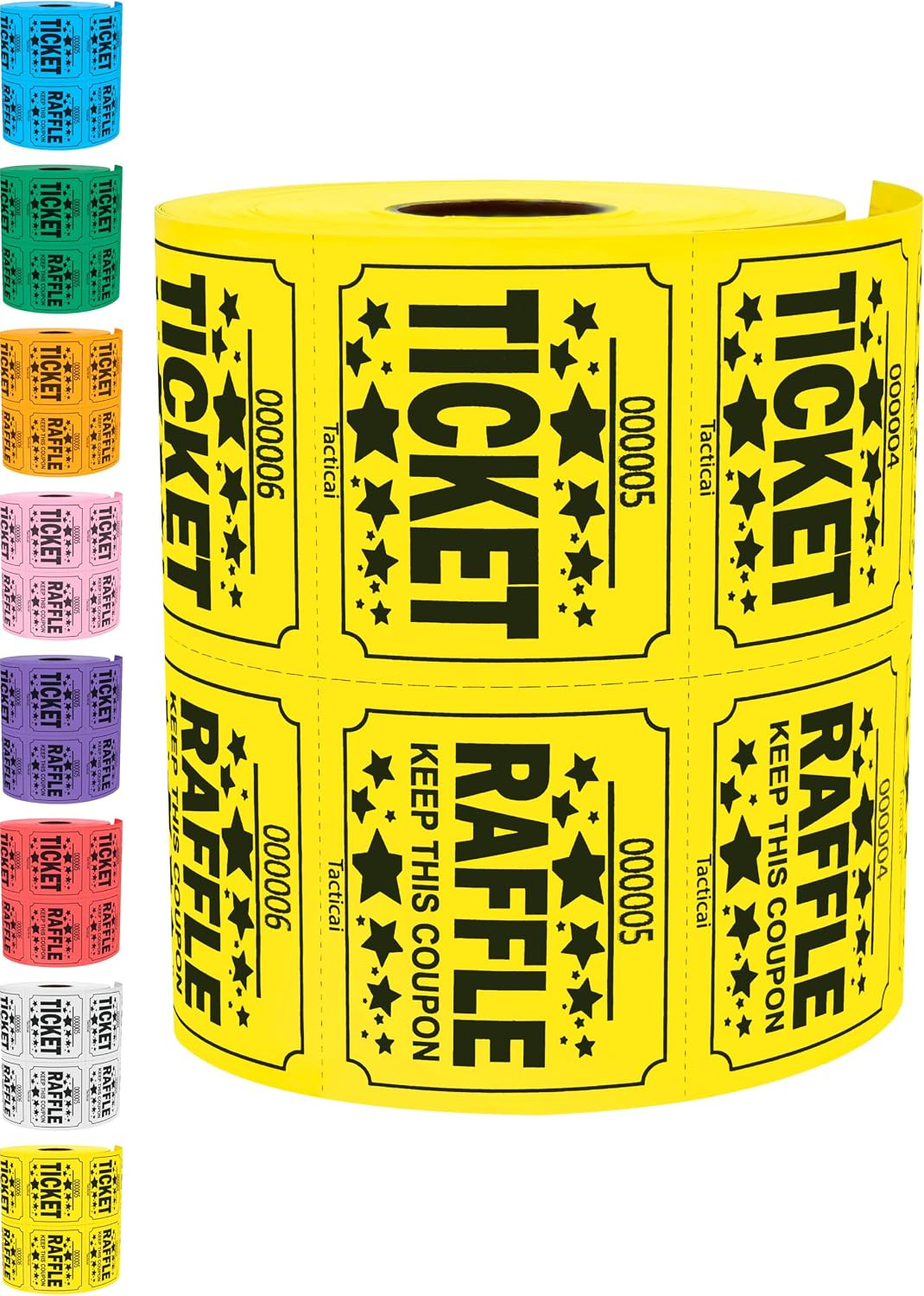 500 Raffle Tickets, Yellow (1 of 8 Colors), Double Roll, Large Ticket for Events