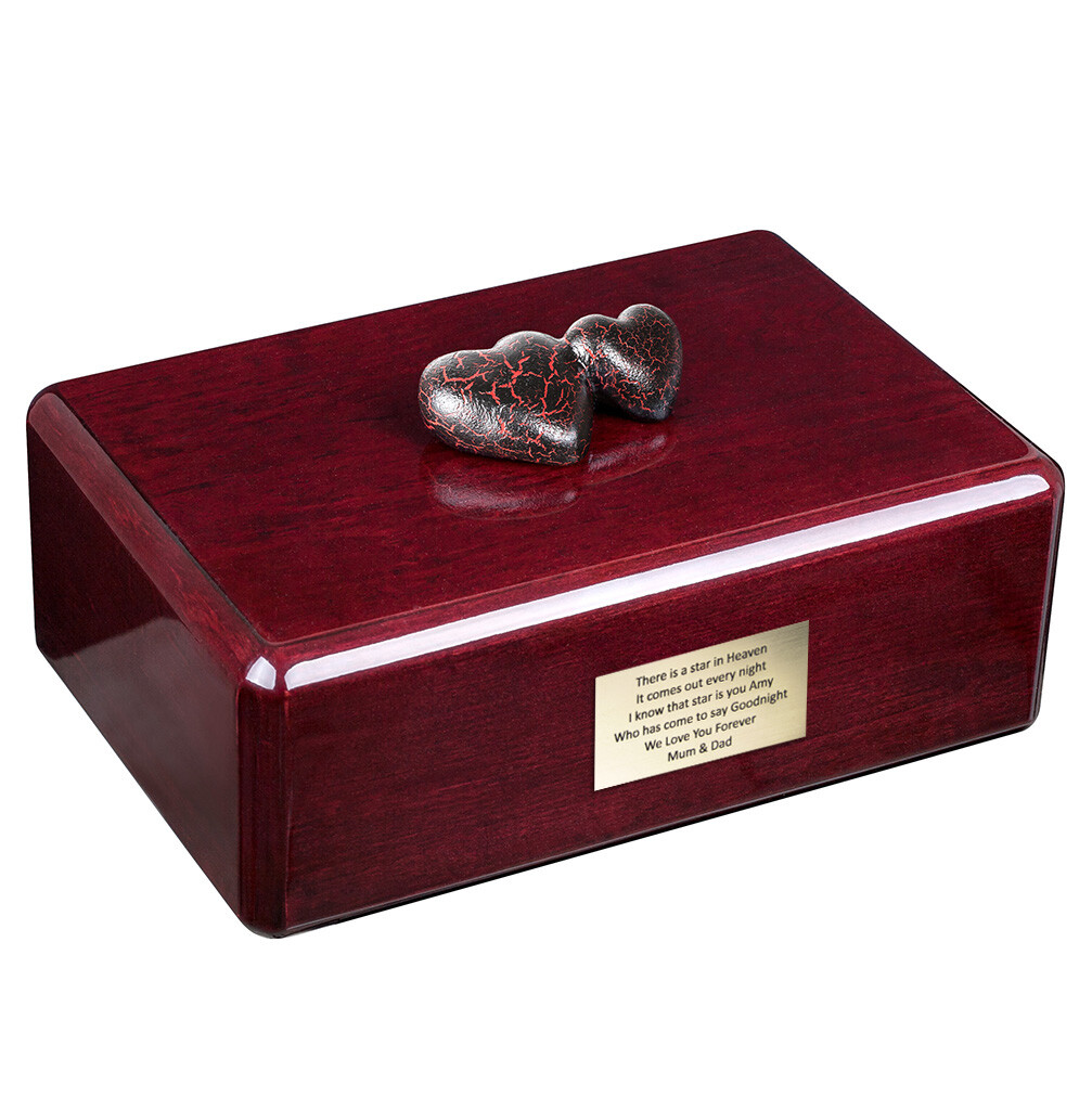 Wood urn with hearts Artistic cremate urn for human ashes Exclusive wooden urn