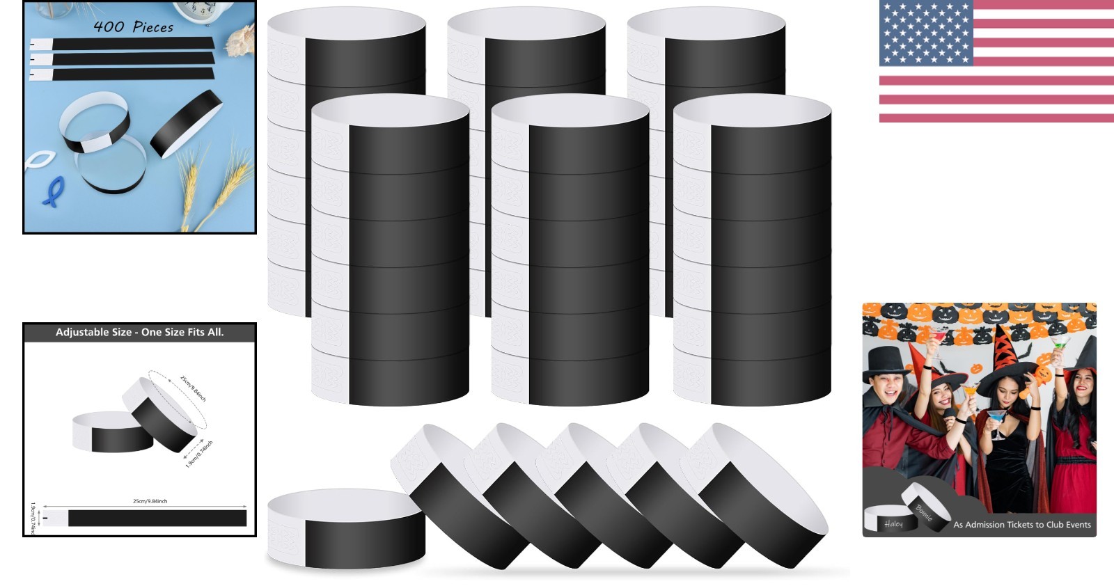 Black Waterproof Paper Wristbands – 400 Bulk Event Arm Bands for Easy Access