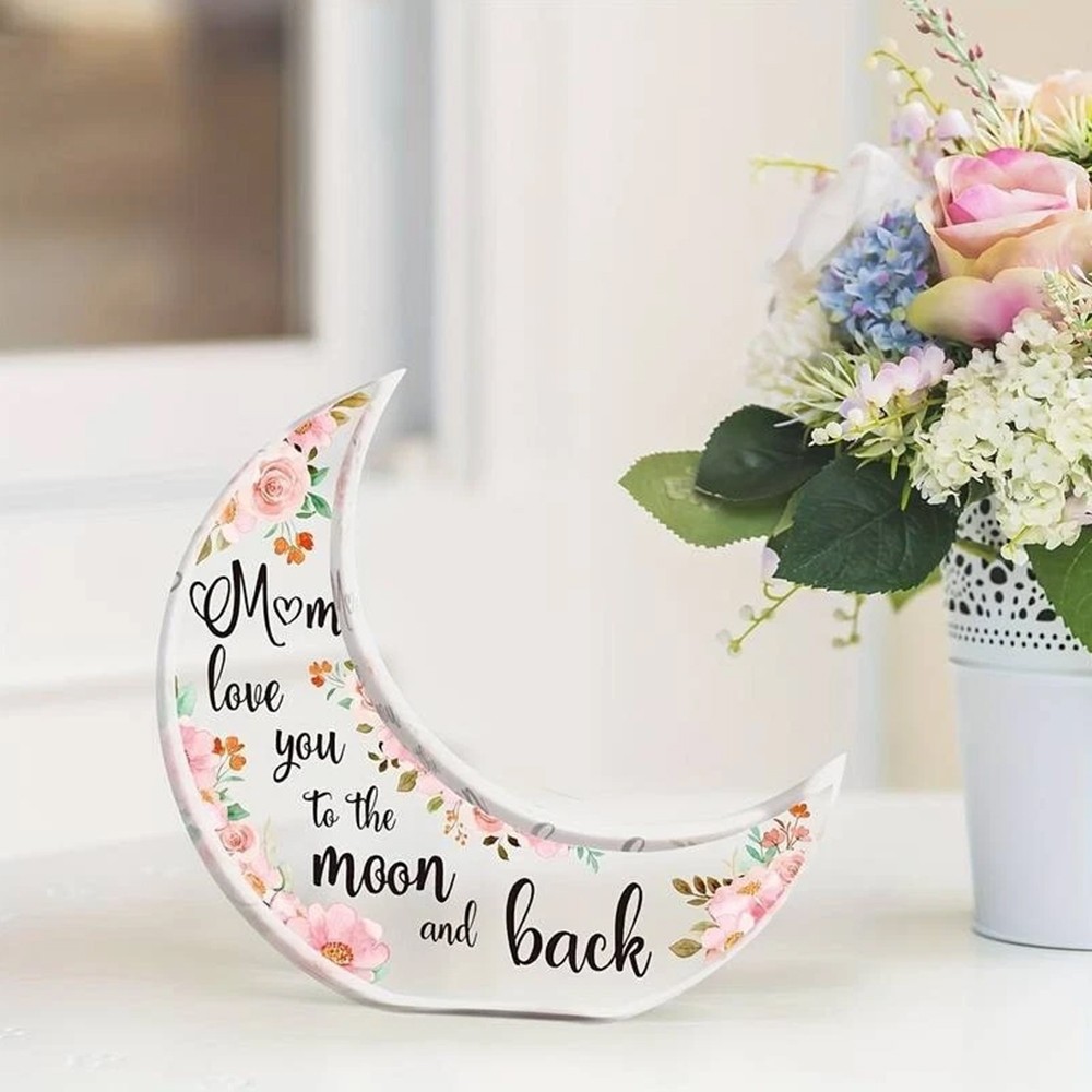 Mum Moon Shaped Acrylic Plaque Christmas Mothers Day Gift for Mom