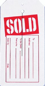Sold Tag Red & White 2-3/8 x 4-3/4 with slit You Choose Amt. FREE SHIPPING #5418