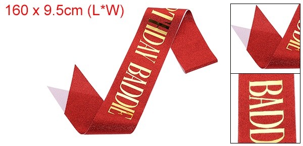 Birthday Baddie Sash with Pin Gold Foil Lettering for Party Red