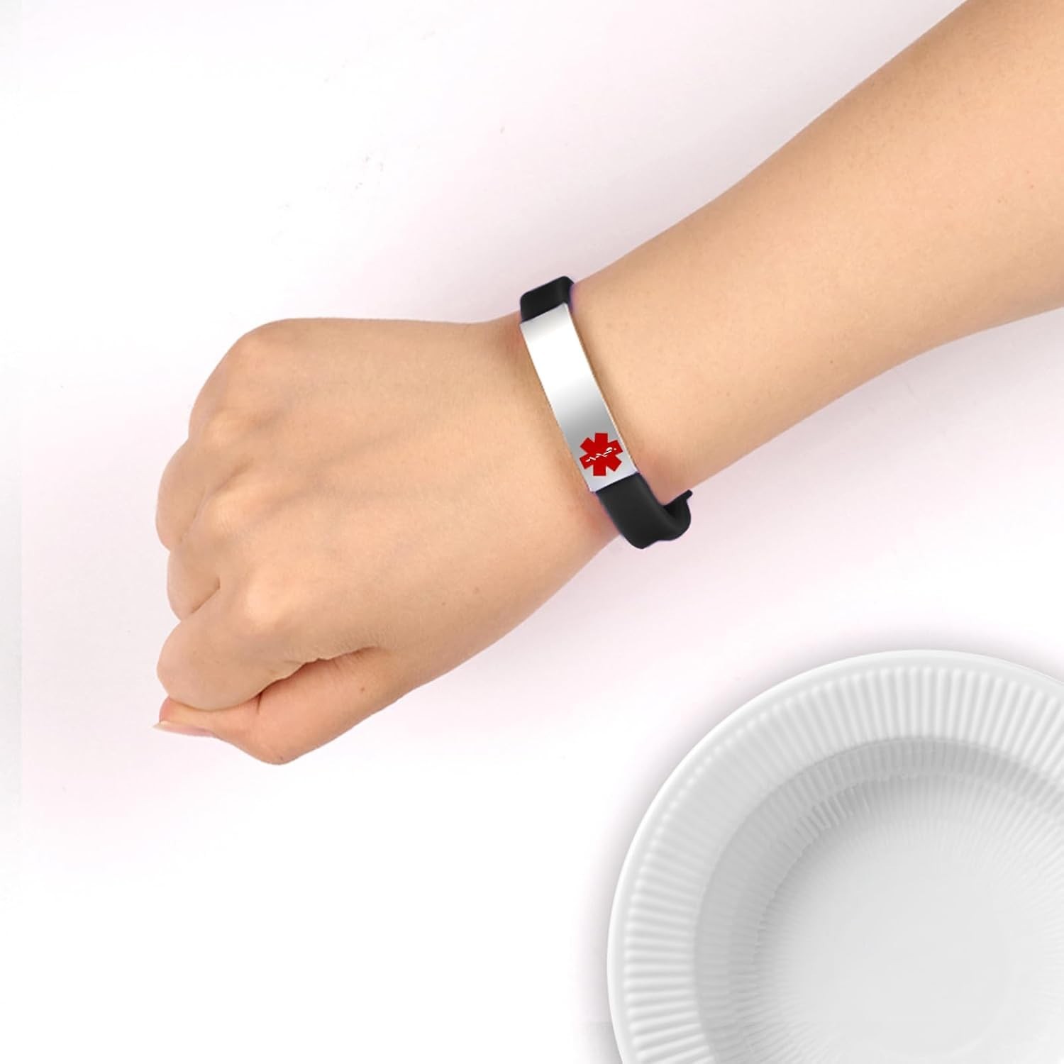 Medical Alert Silicone Wristband Custom Engraved ID Bracelet Adjustable Men