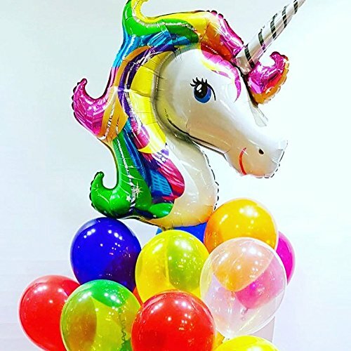 25Pack Colorful Happy Birthday banner &32 inch Unicorn balloons Bright Rainbow