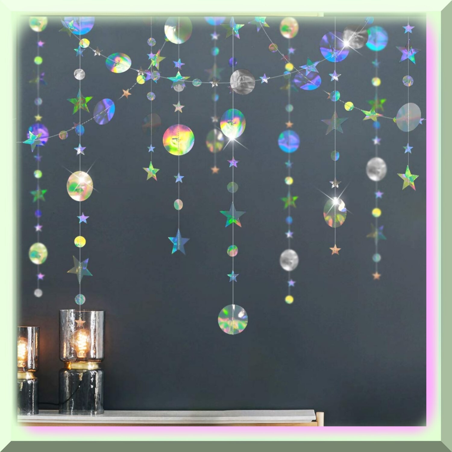 Iridescent Star and Circle Garland Set 39ft
