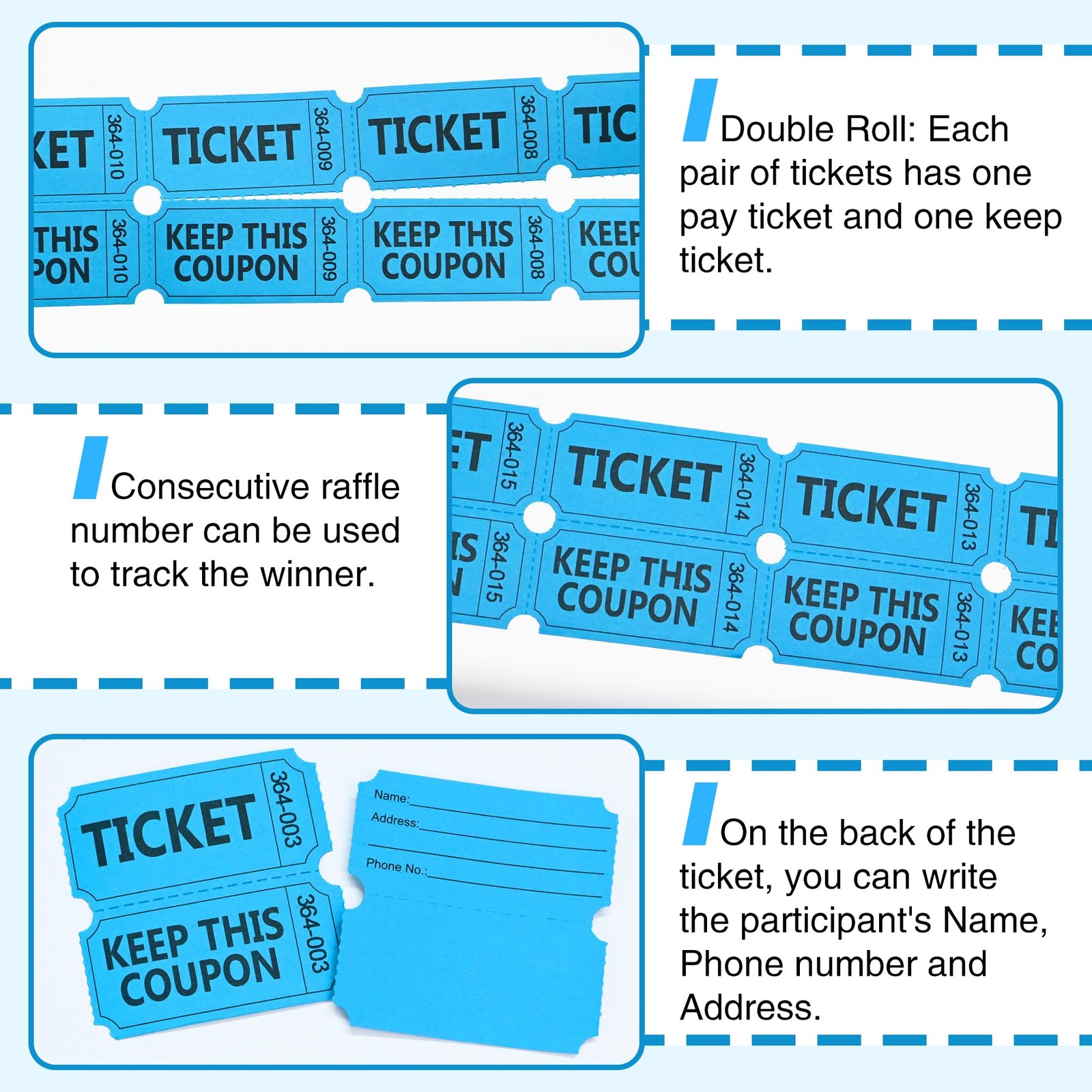 ESSENTIAL 500 Raffle Tickets Double Roll, Raffle Tickets Roll with Name and Phon