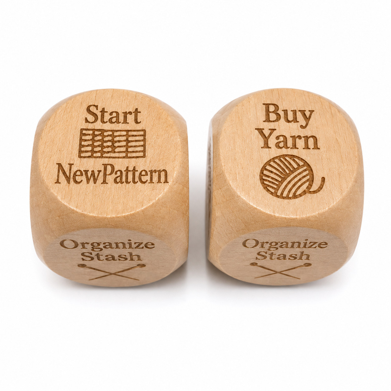 Crochet Knitting Decision Dice Wooden 2pc Set Fun Gift for Yarn Lovers Craft NIP