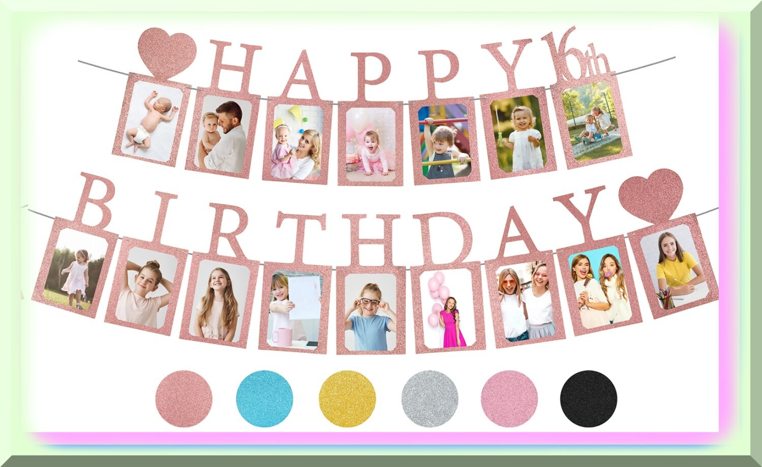 Rose Gold Sweet 16 Photo Banner