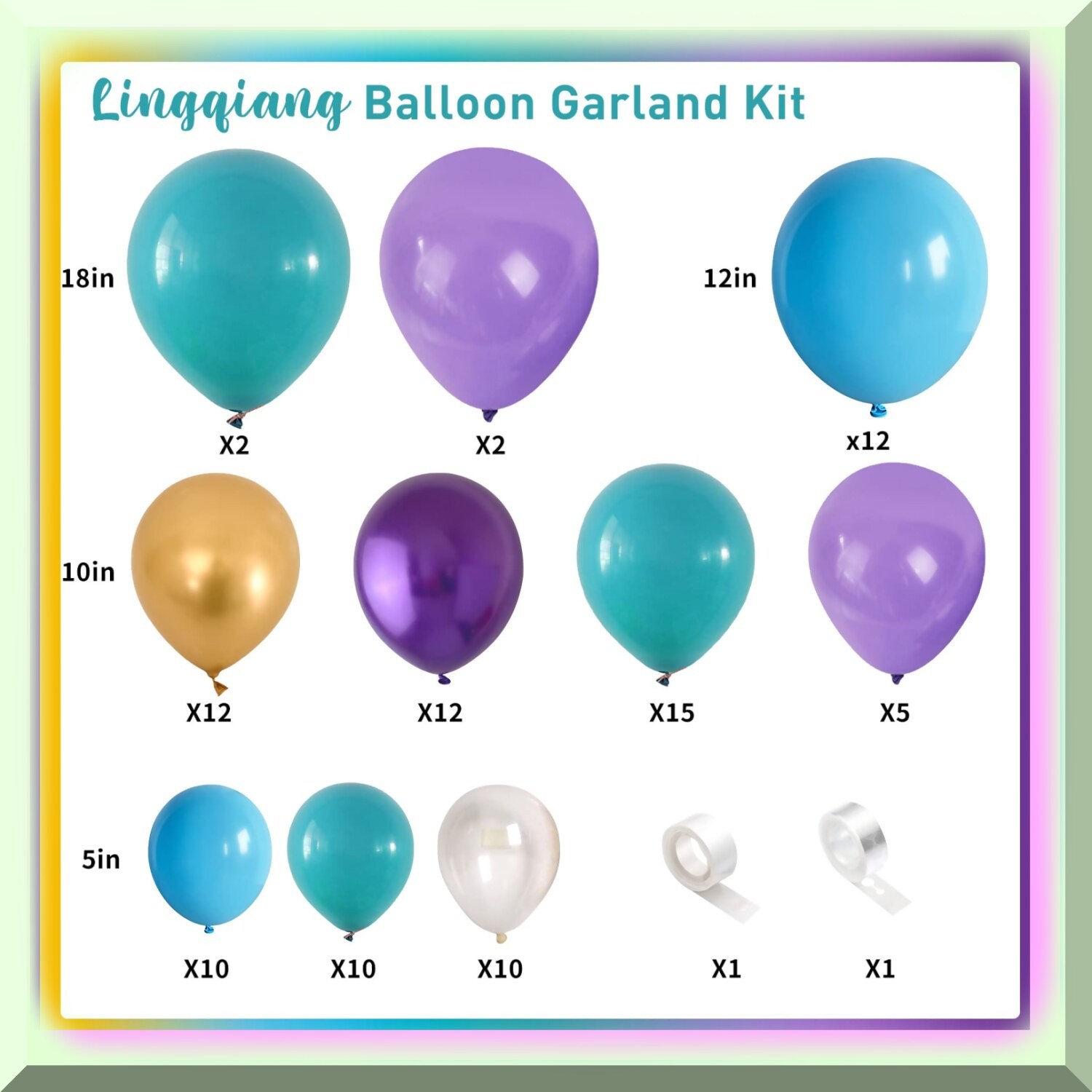Mermaid Balloon Garland Kit with 92 Latex Balloons