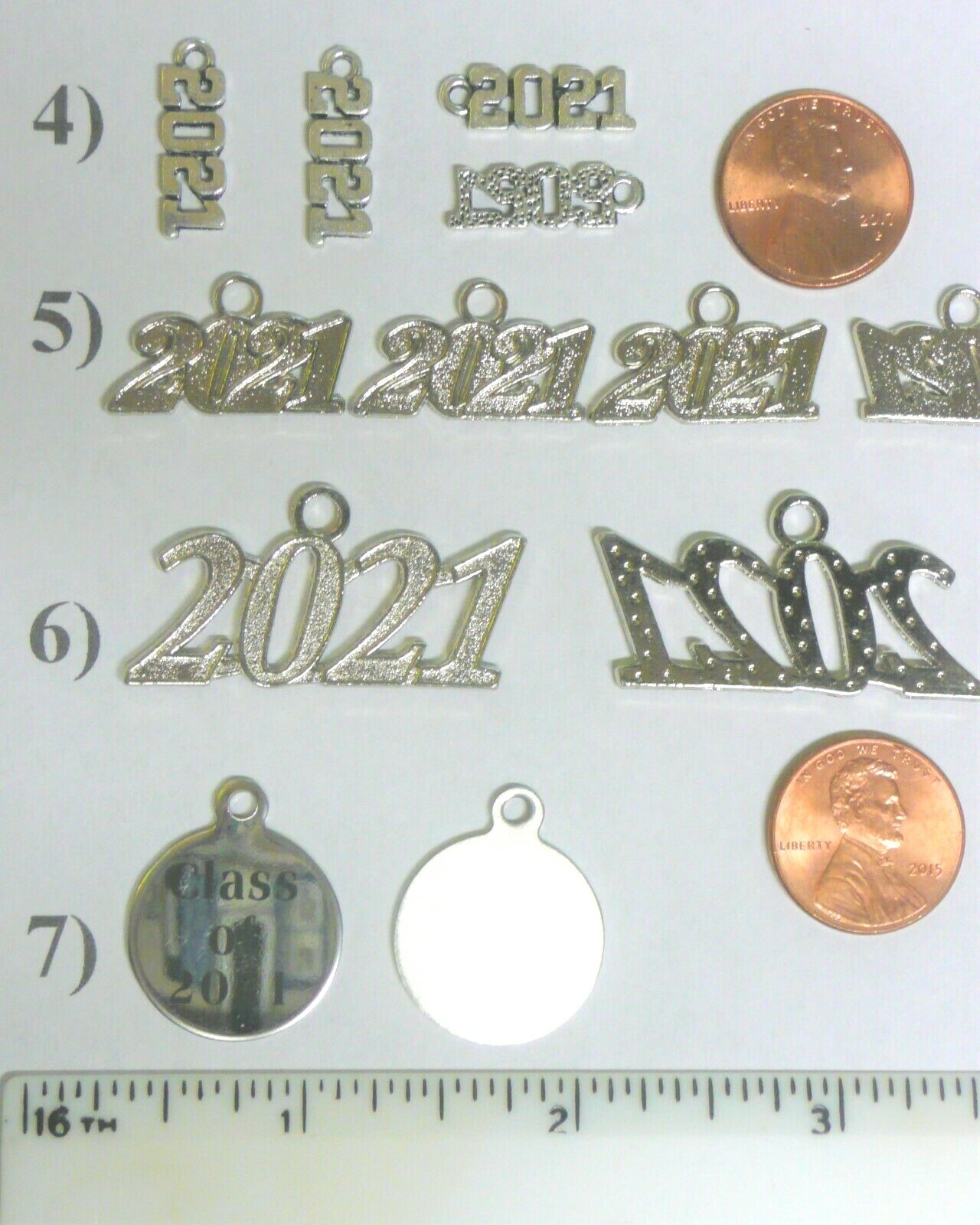 CLASS OF 2021 CHARMS GRADUATION NUMBER YEAR TASSEL 12 STYLES / GOLD/SILVER TONE