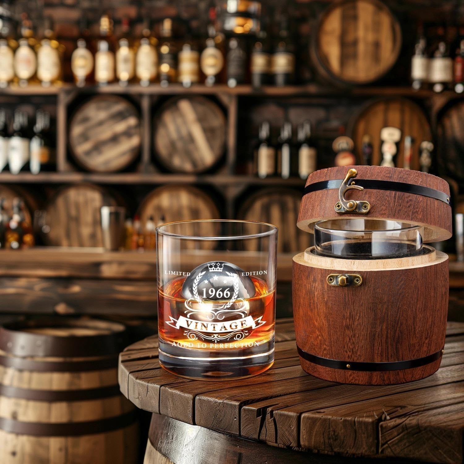 LIGHTEN LIFE 60th Birthday Gifts for Men,1966 Whiskey Glass Set in Barrel Box…