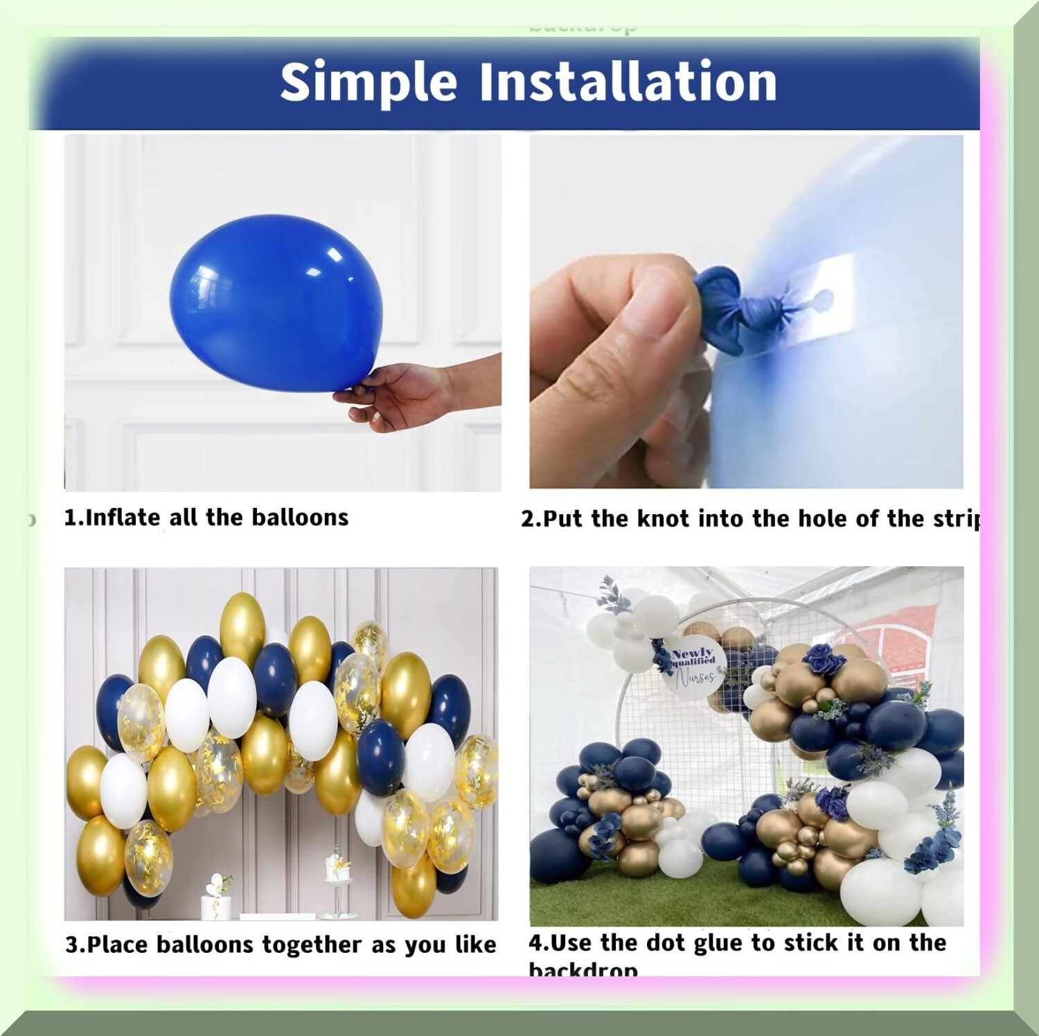 Navy Blue White Gold Balloon Garland Kit