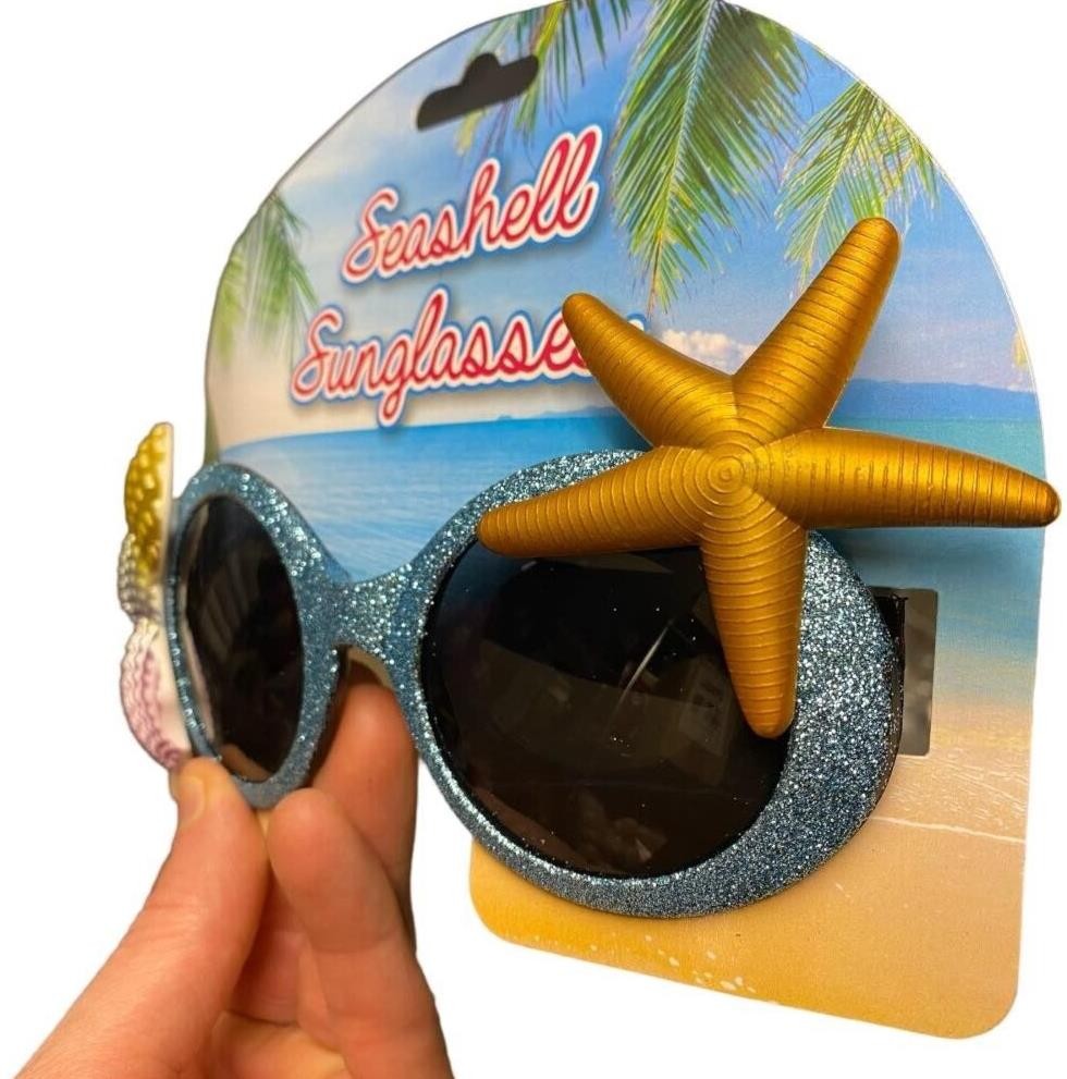 Seashell Sunglasses – Party Mardi Luau Tropical Shades – Sparkling Beach Glasses