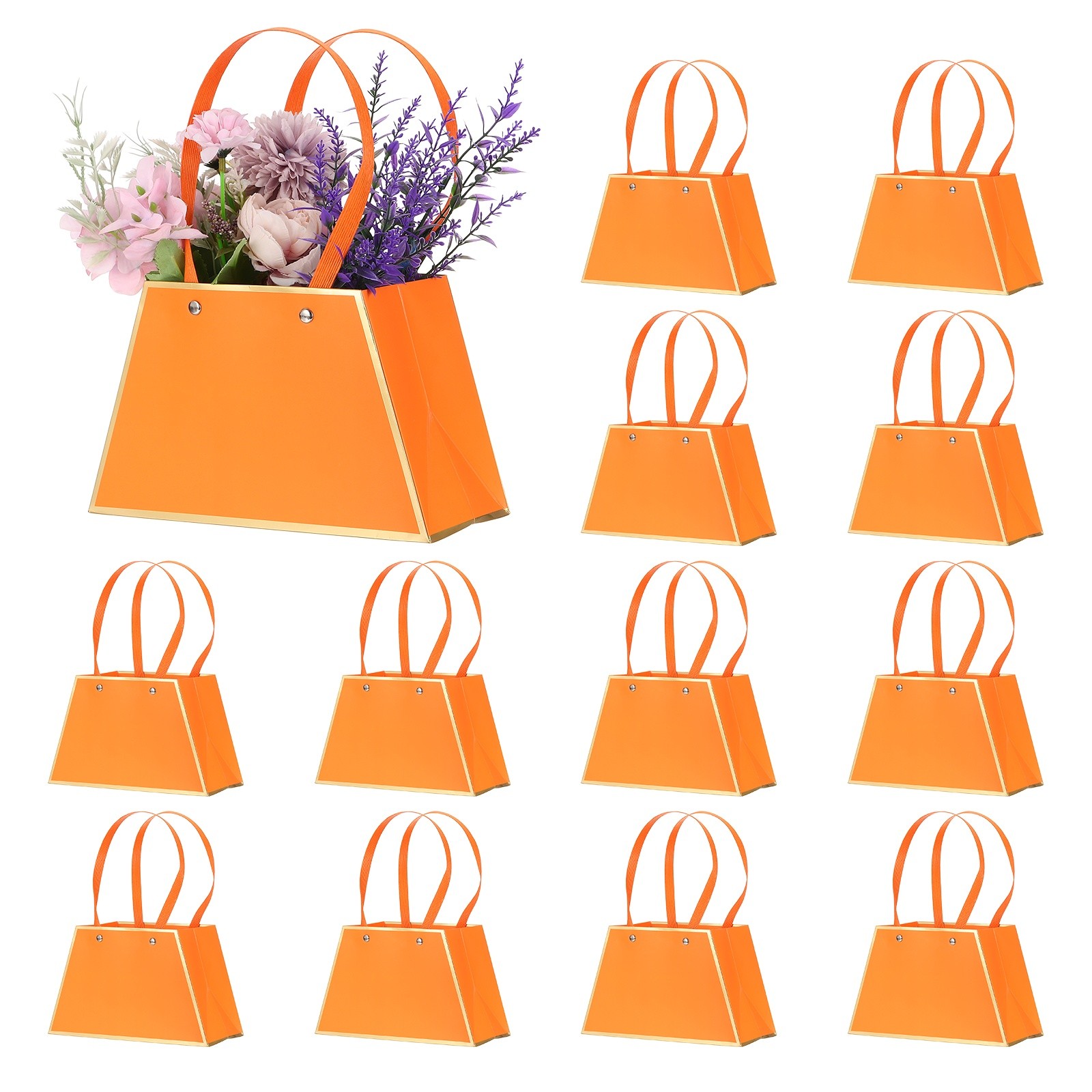 12 Pcs Flower Gift Bags Bouquet Wrapping Bag Paper Bouquet Bag Boxes Orange