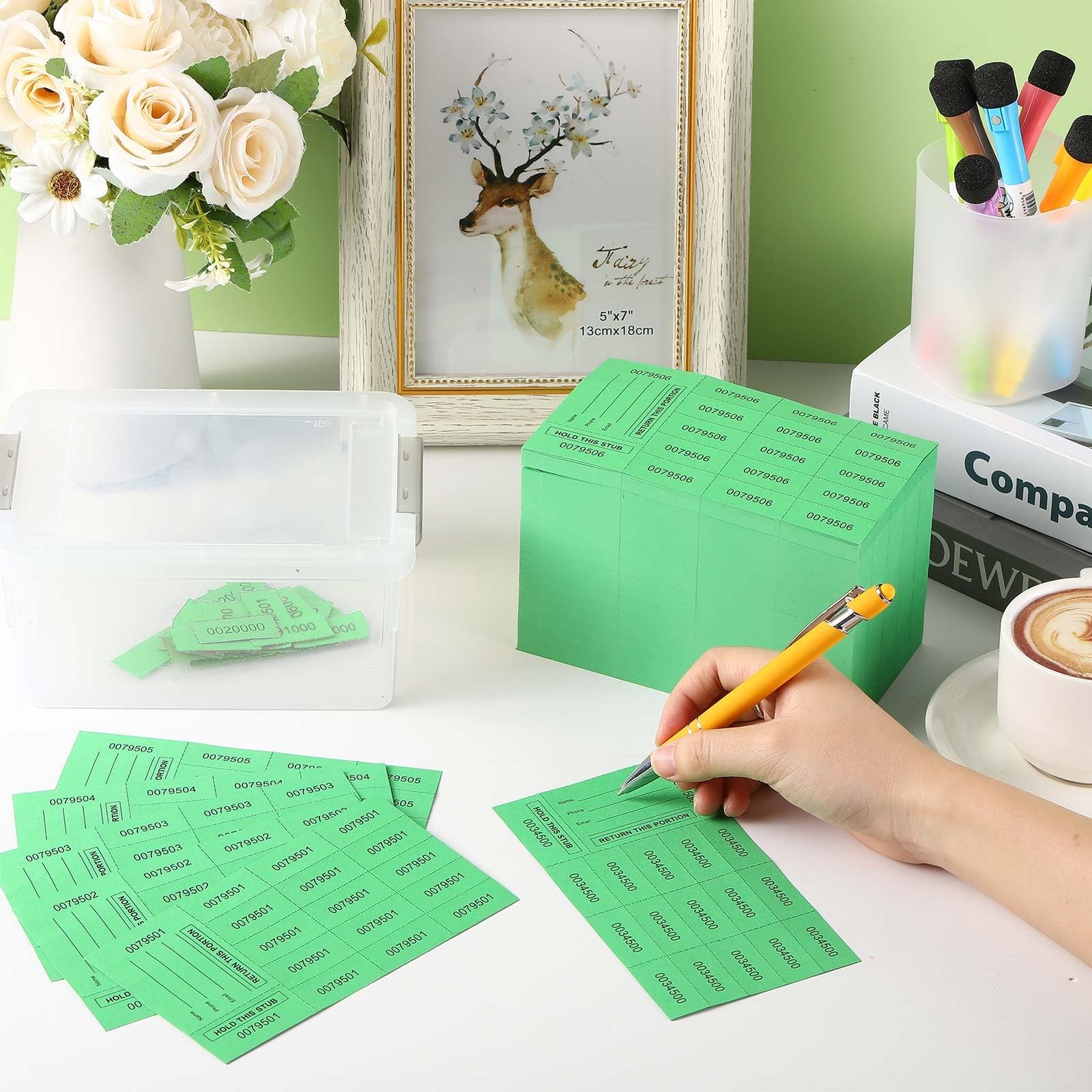1000 Sheet 15 Bid Raffle Tickets Chinese Auction Fundraiser Tag Green Event