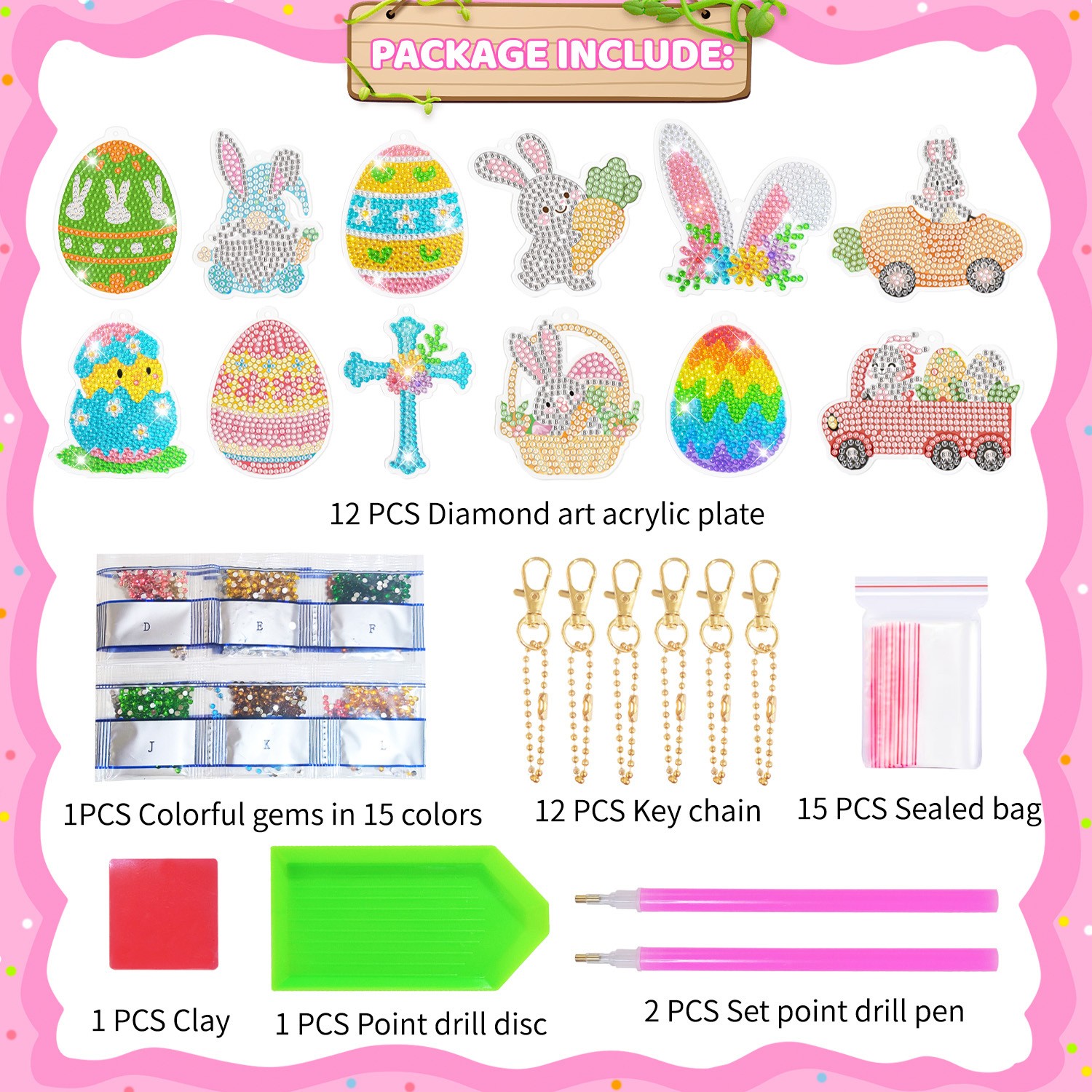Easter Diamond Painting DIY Keychain Easter Ornaments Bunny Kids Game Supplies