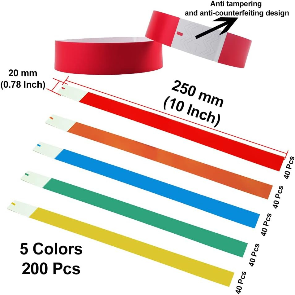 200Pcs ¾” X 10” Paper Wristbands Colors Waterproof Neon Wrist Bands, Lightweight