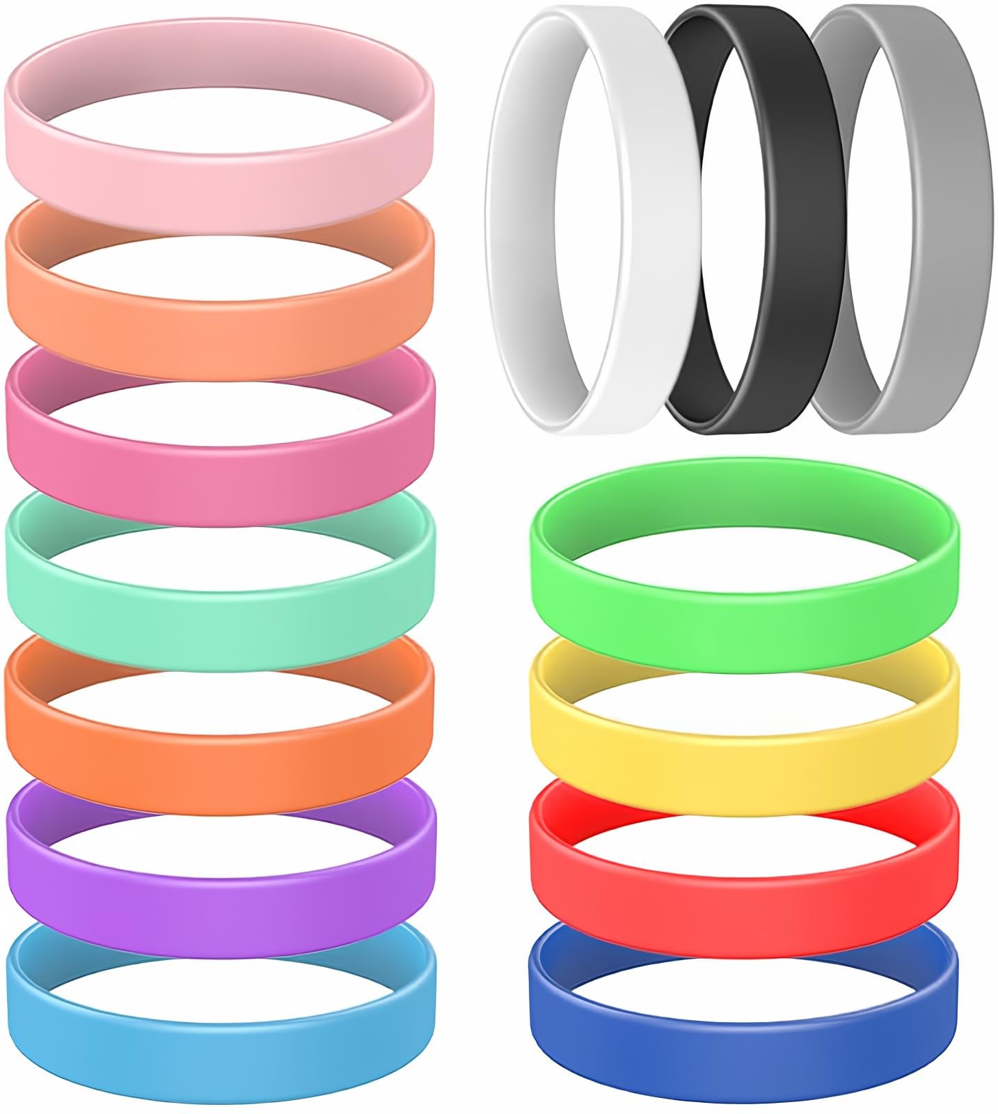 14 Pcs Rubber Bracelets, Silicone Bracelet Men Rubber Wristbands, 14 Color mixed