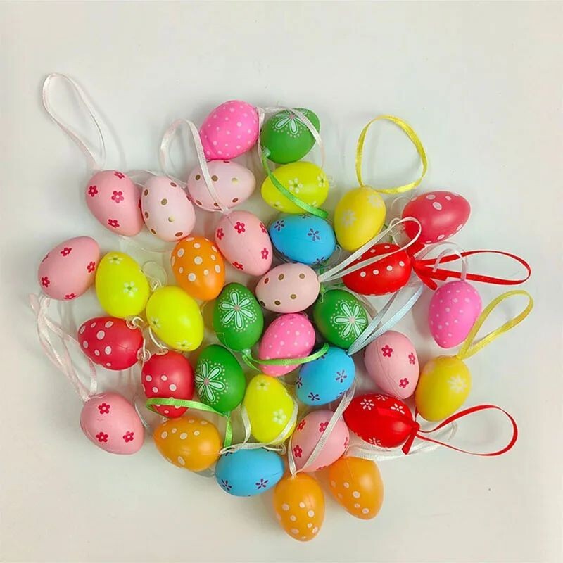 24PCS Colorful Plastic Easter Eggs Hanging Ornaments for Tree Basket Party Decor