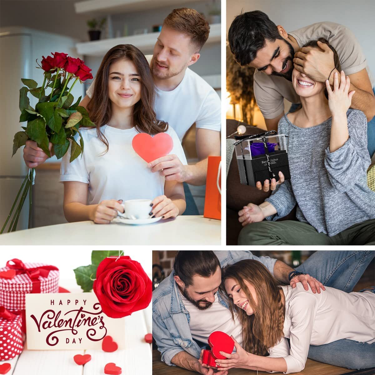 Eternal Flower Preserved Red Rose Box With Best Wish & Necklace Valentine Gift