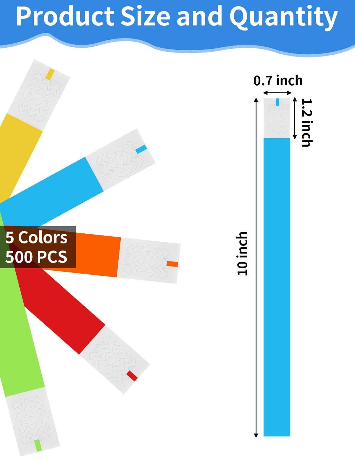 500 Pcs Wrist Bands, Paper Red, Yellow, Orange, Neon Green and Blue