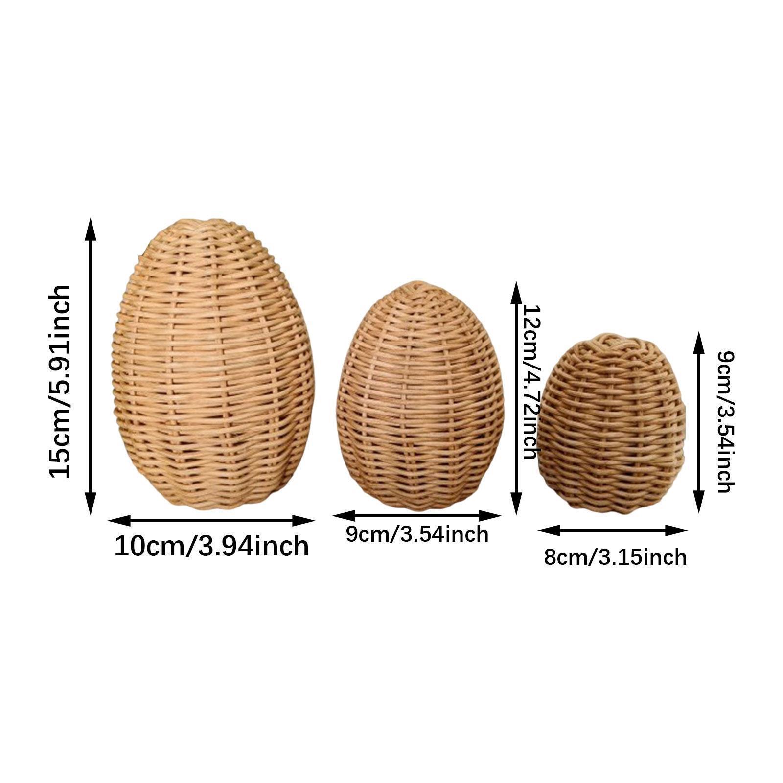 3Pcs Handwoven Rattan Easter Egg Home Decor for Desktop Bar