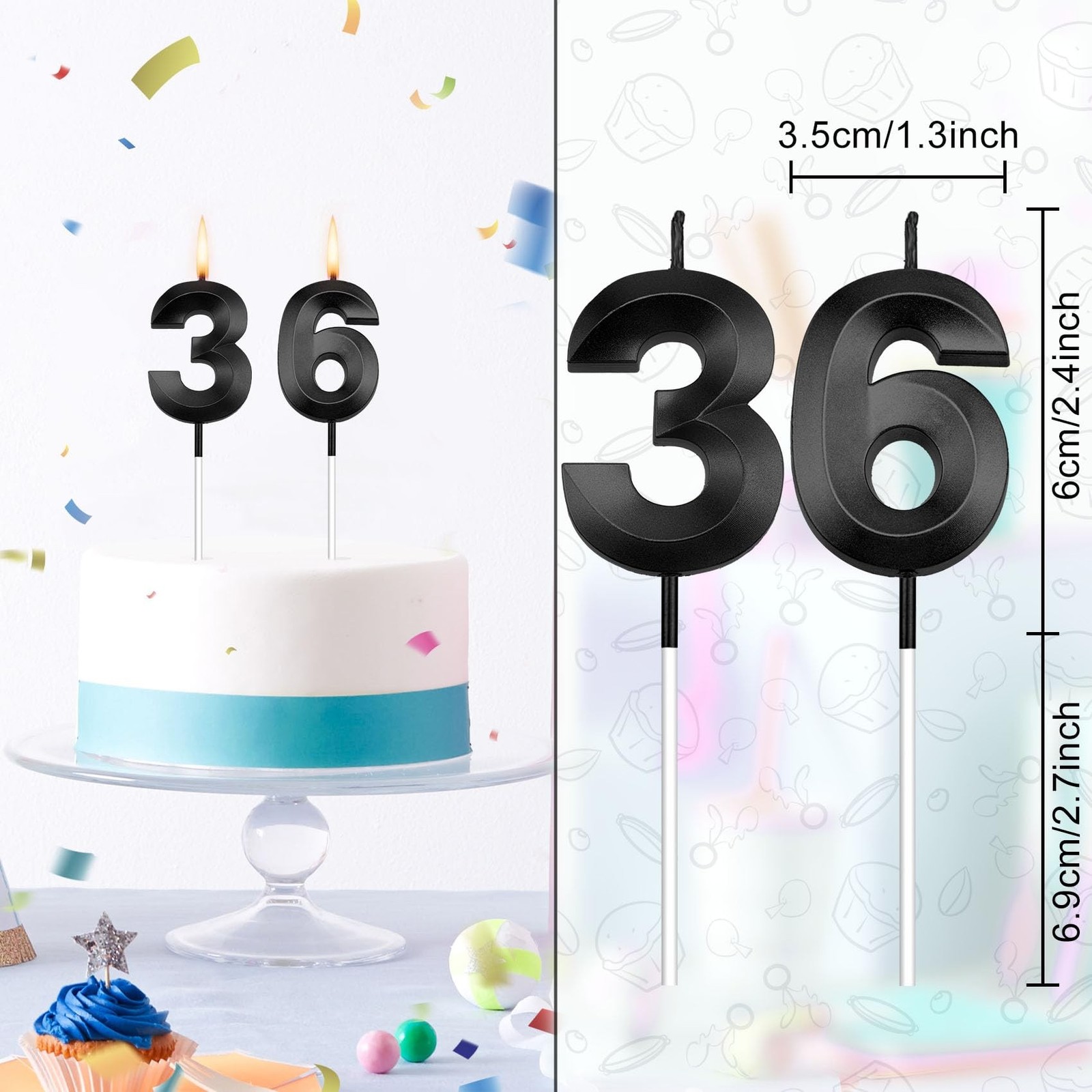 36 Birthday Candles 36th Birthday Candle Black 63rd Candles for Cake 36th Bir…