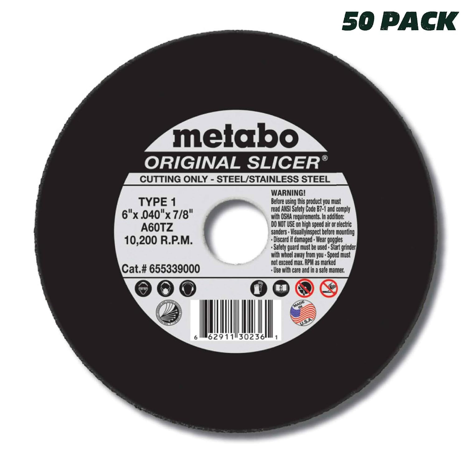Metabo 655339000 50-Pack | 6-Inch Original Slicer® Cutting Wheel | Type 1 | 6″ X