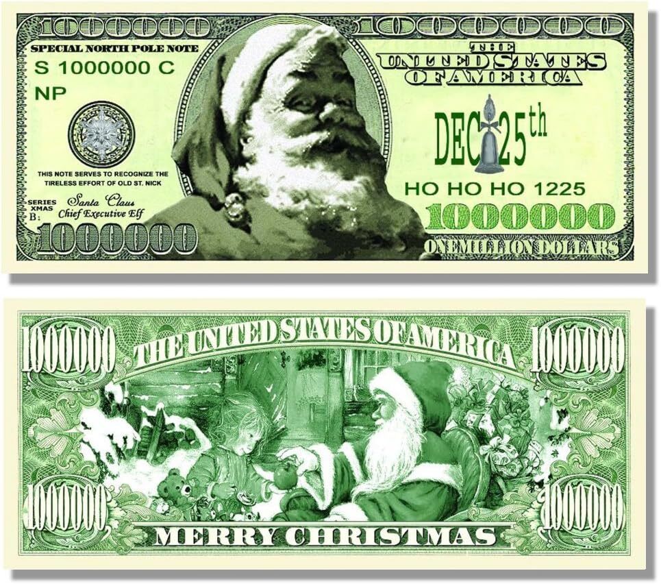 25 Santa Claus Christmas Holiday Fake Novelty Play Bills – HO HO HO!