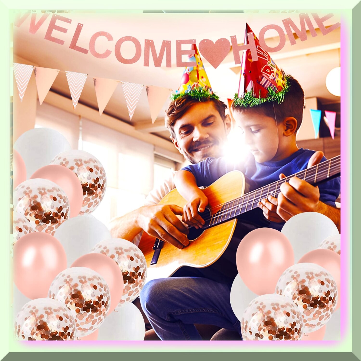 Rose Gold Welcome Party Decor Set with Balloons