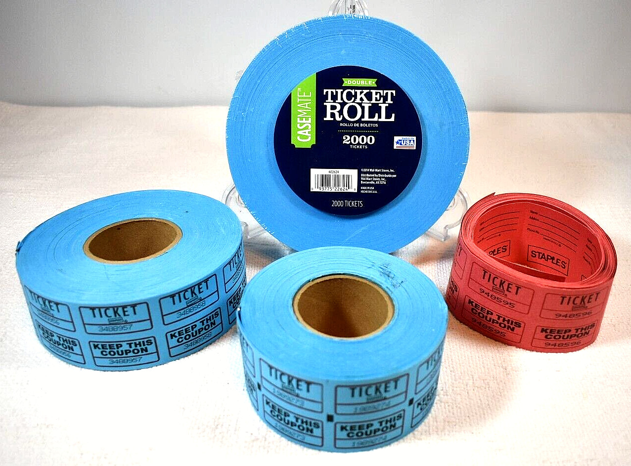 Raffle Tickets Event Double Rolls: 1 NEW 2000 Ticket Roll + 3 Various Used Rolls