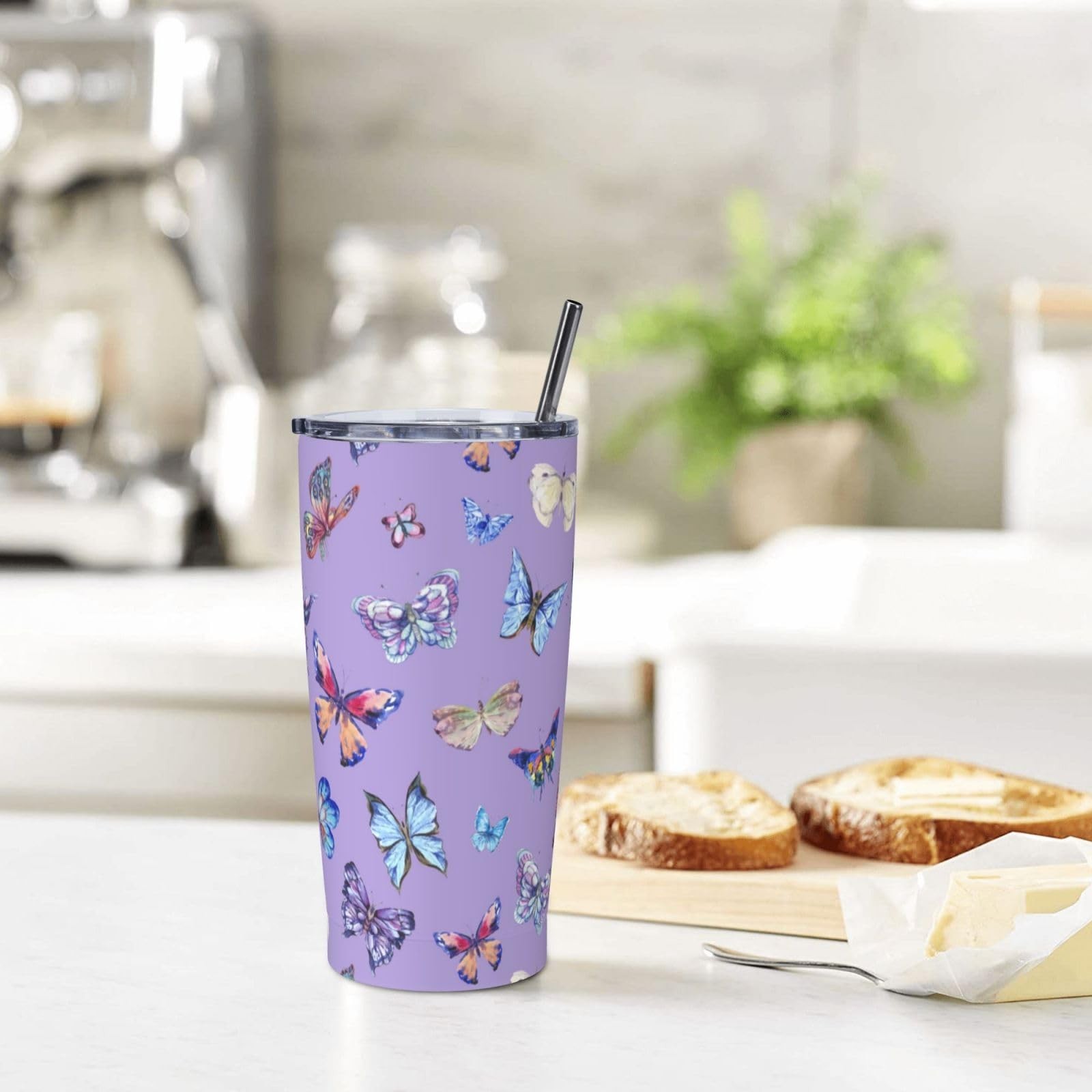 Purple Butterfly Tumbler,Butterfly 20oz Stainless Steel Insulated Travel Tumb…