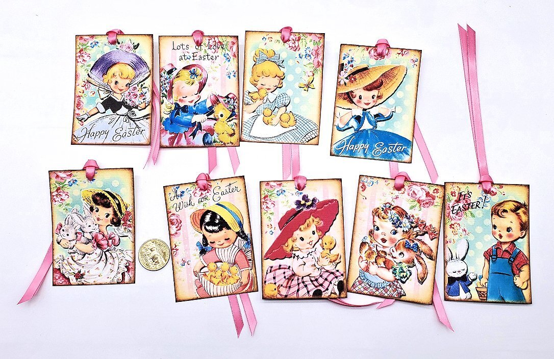 9-Easter-Retro-Mid Century-1950’s-Junk Journal-Linen Cardstock-Gift-Hang-Tags