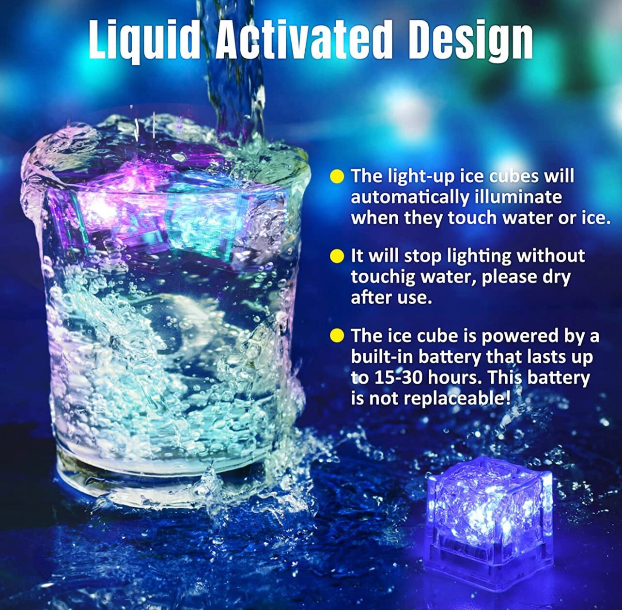 12 pieces Rainbow Flash Color Light Up Party Rave club Wedding LED Glow Ice Cube