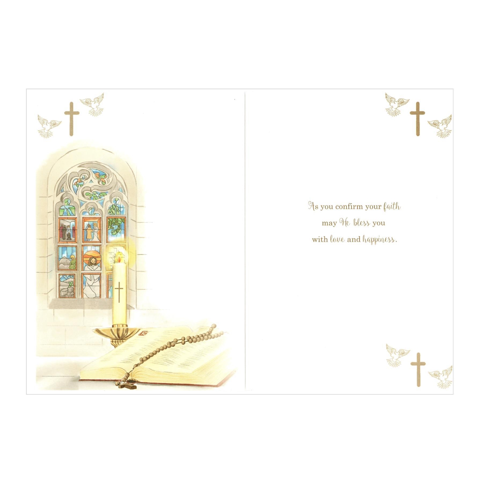 Confirmation Card with Foil Detail and White Envelope – Stain Glass A