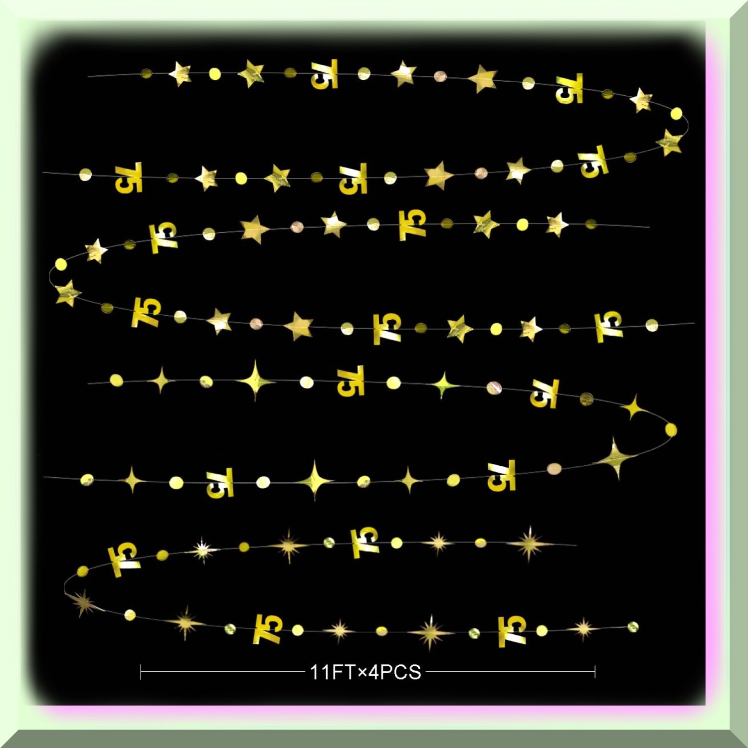 Golden Starry 75th Celebration Kit with Glittering Streamers