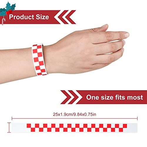 600 Pcs Red Checkered Paper Wristbands Checks Wrist Bands for Events Neon