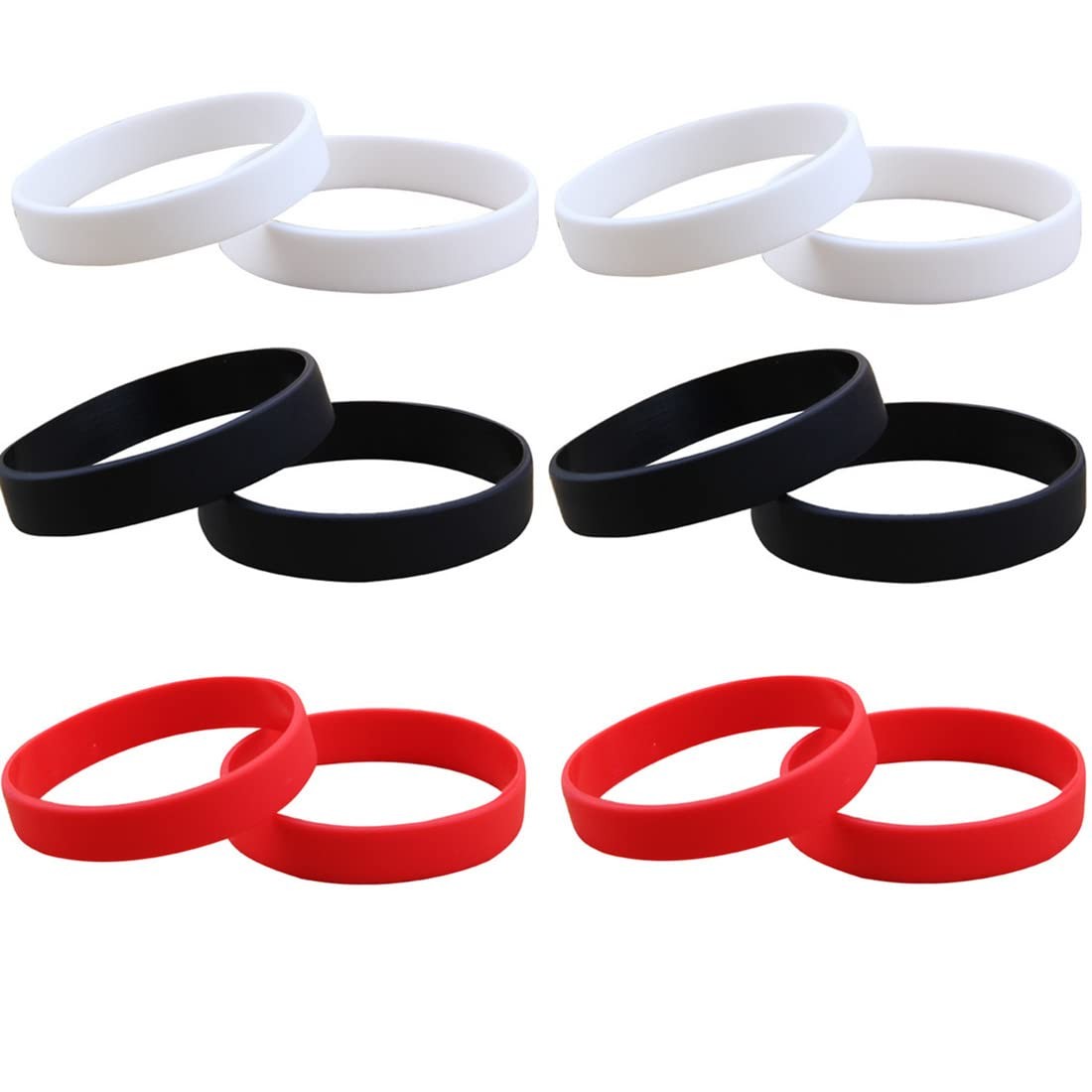 12 Pcs Rubber Bracelets for Men Women, Stretch Medium, Black, White, Red