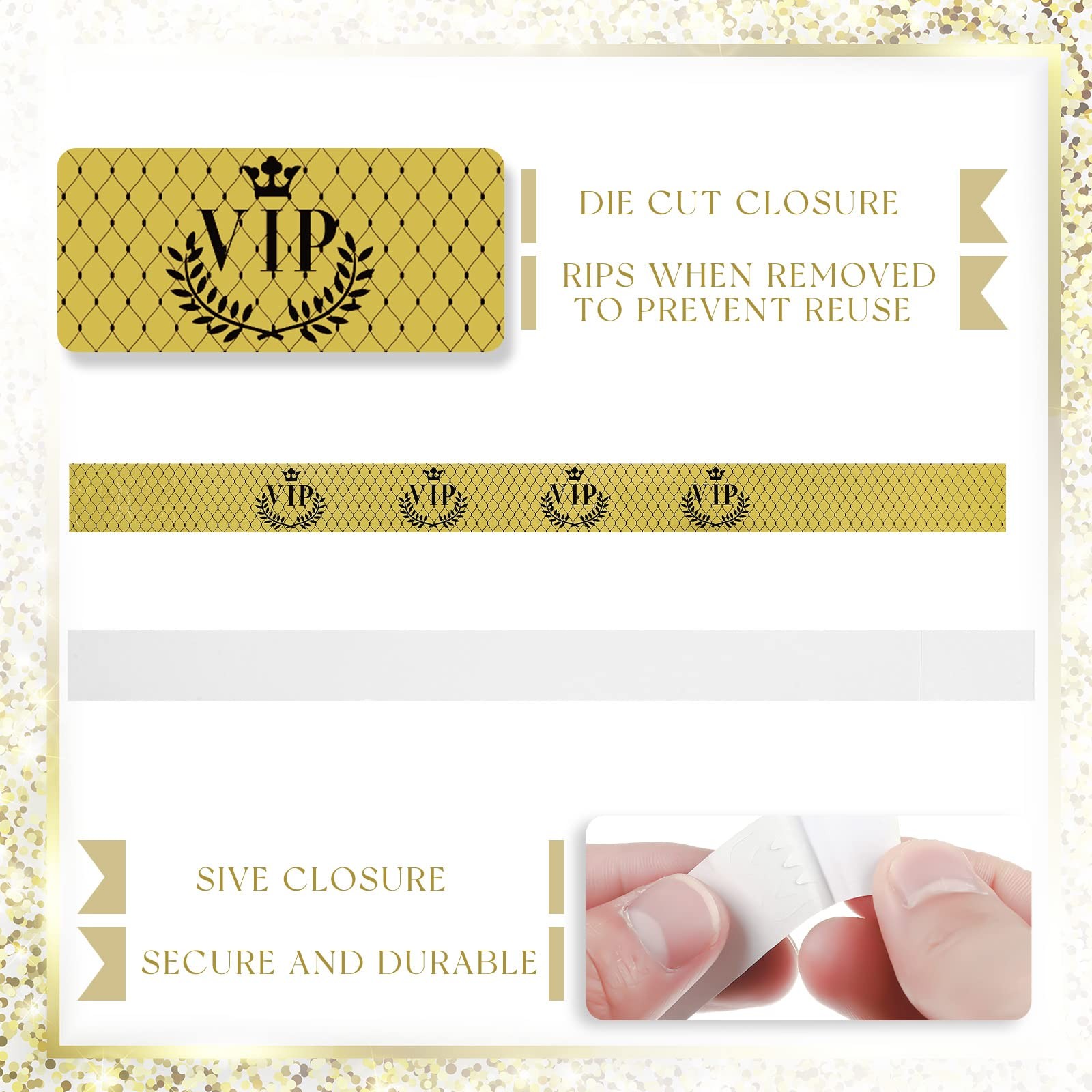 Jadive 500 Pieces Paper Wristbands VIP Plastic 9.84*1.2 inches, Gold