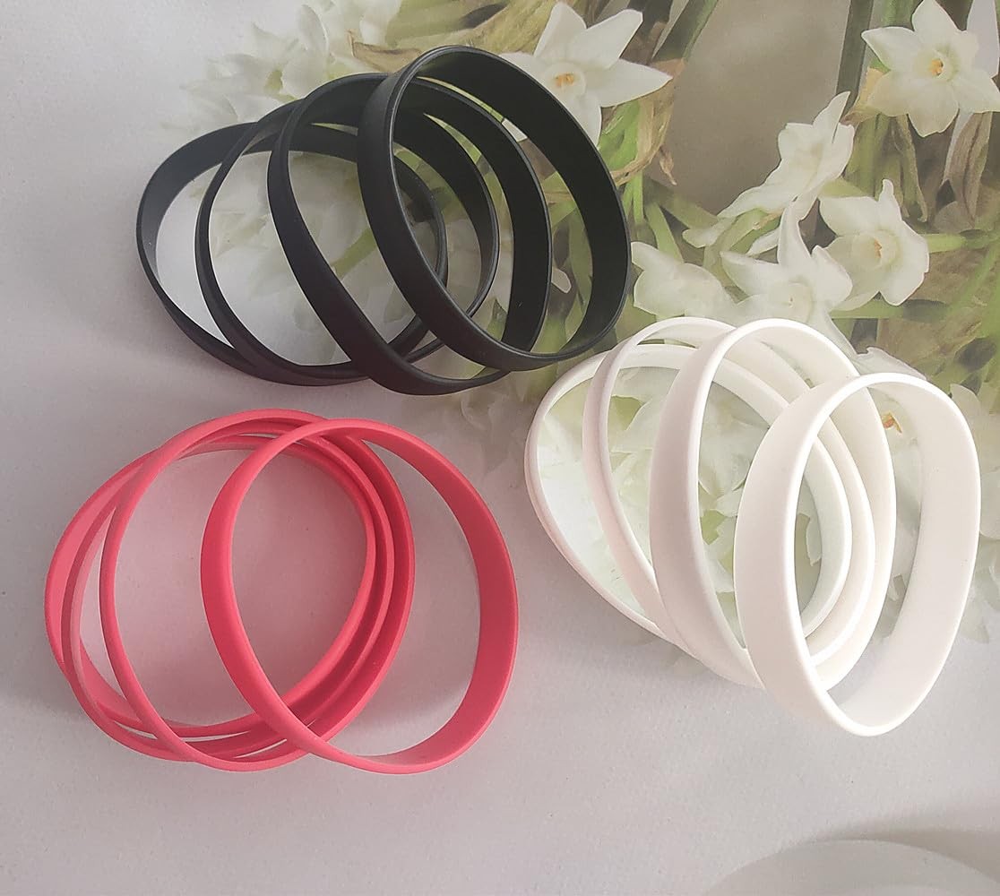 12 Pcs Rubber Bracelets for Men Women, Stretch Medium, Black, White, Red