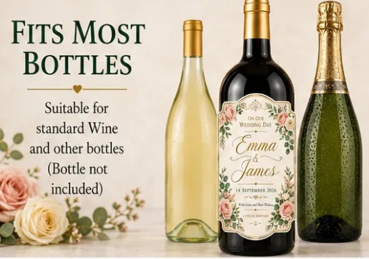 Personalised Wedding Bottle Label Sticker Custom Wine Champagne Gift