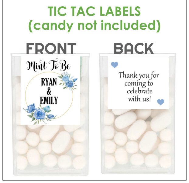 24 WEDDING RED or BLUE ROSES TIC TAC MINT TO BE Labels Personalized FAVORS