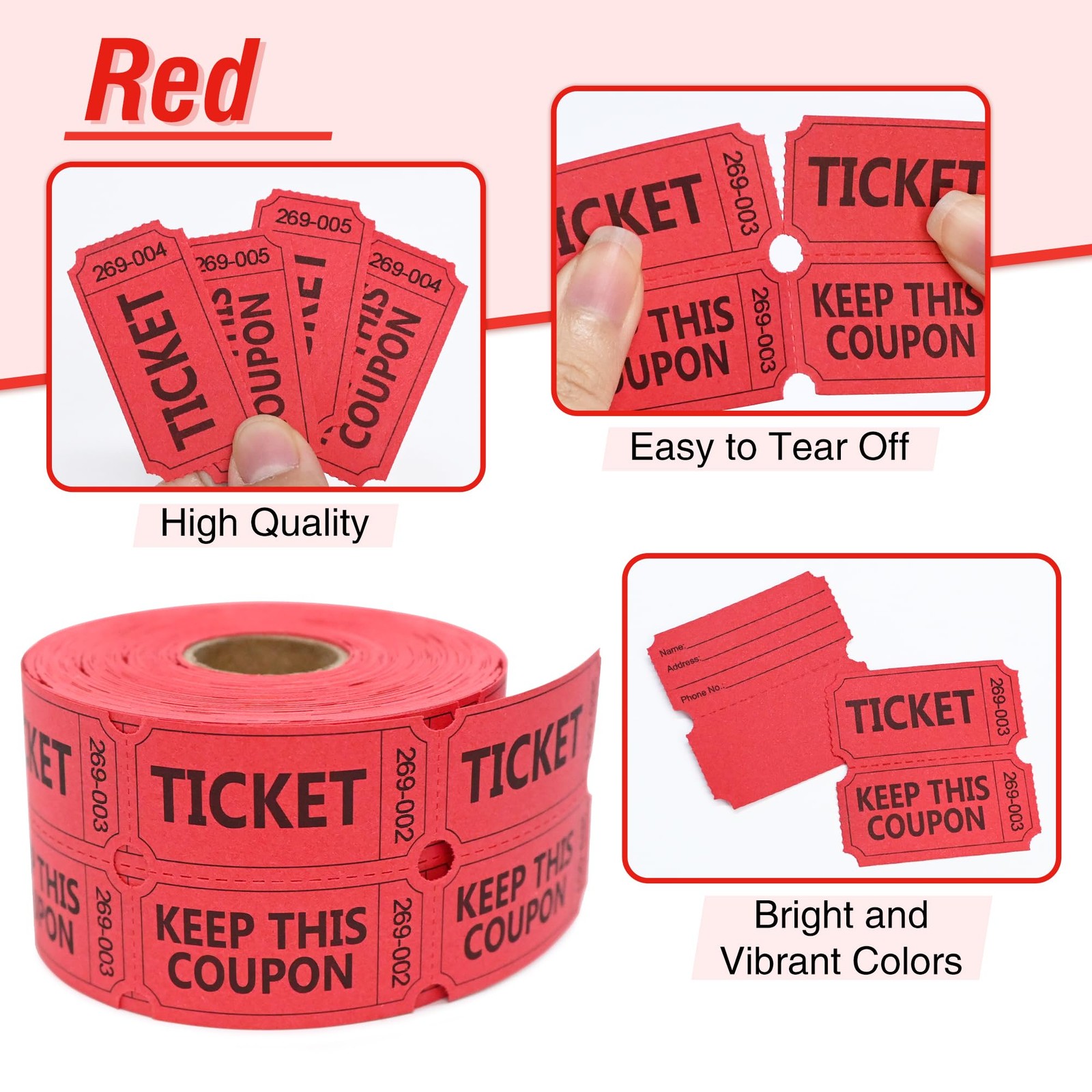 2000 Raffle Tickets Double Roll, Raffle Tickets Roll with Name and Number, fo…