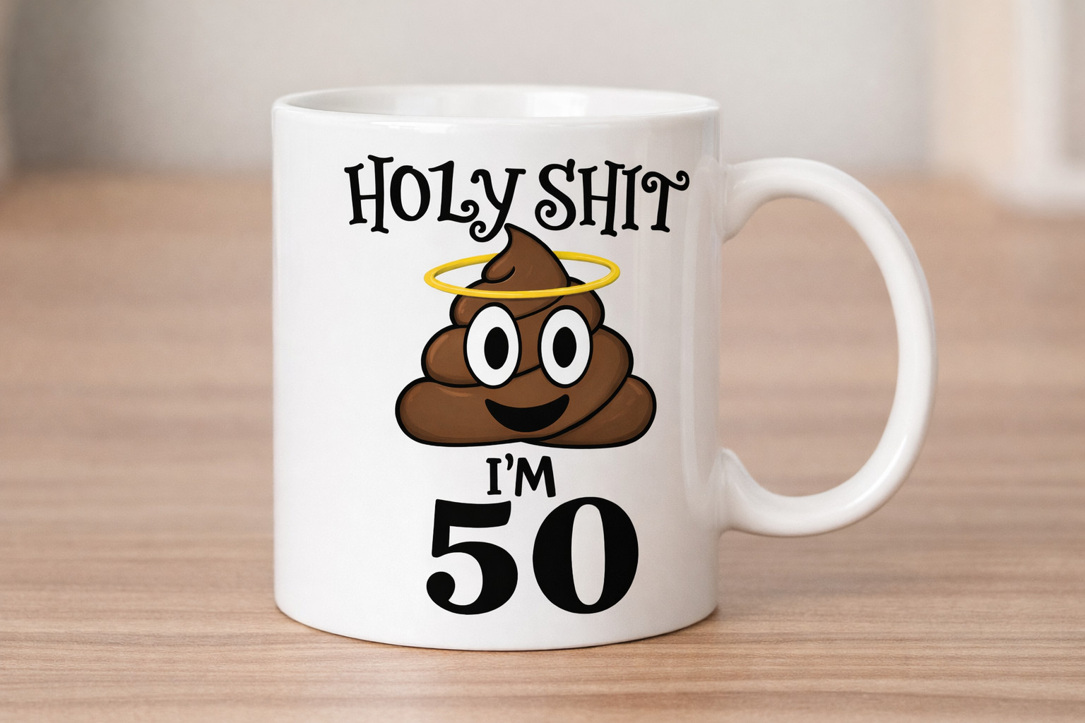 Funny 50th birthday Poo emoji mug Holy*shit rude gift, gift for him/her/present