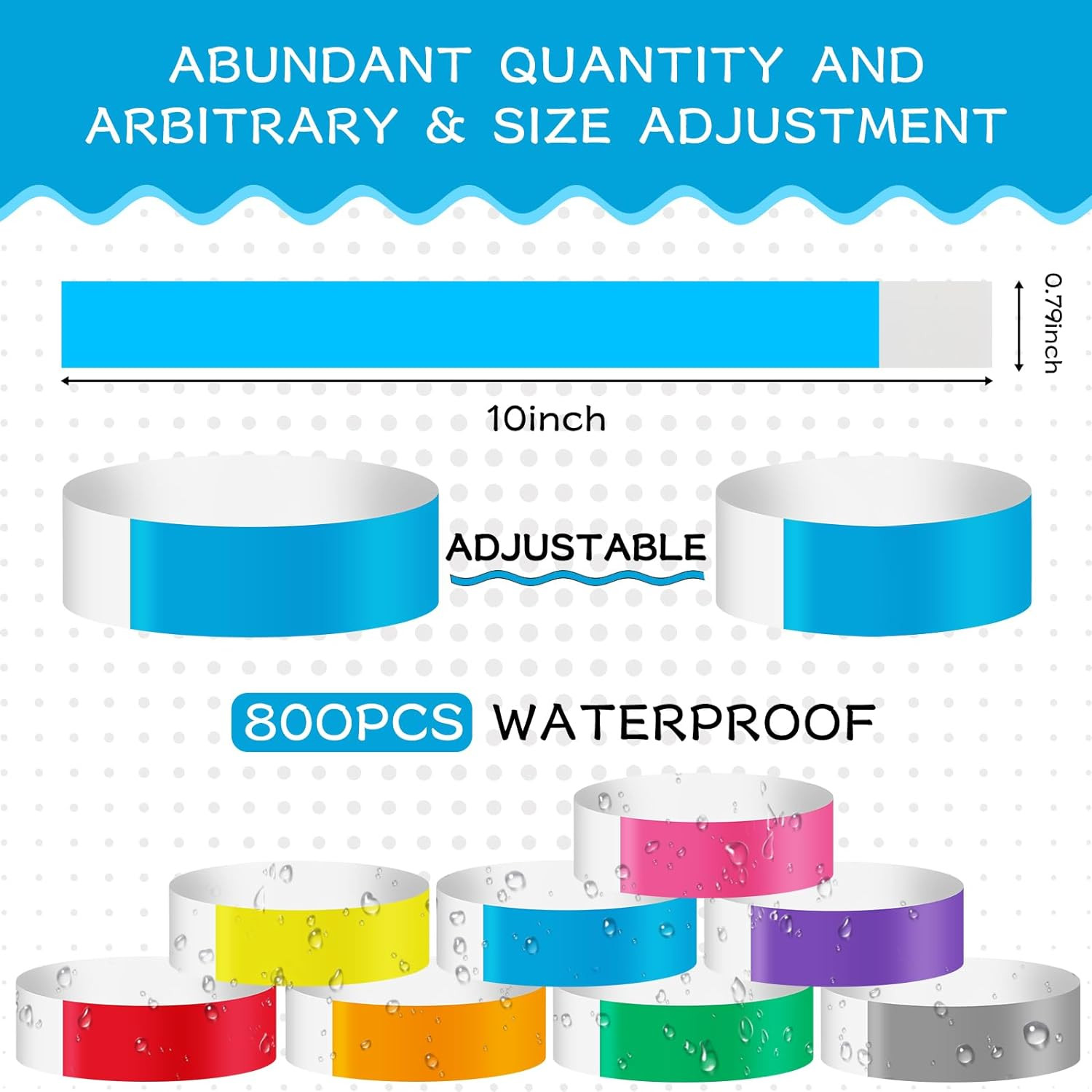 800 Pieces Colored Wristbands for Events Wrist Bands Paper Bracelets Waterproof