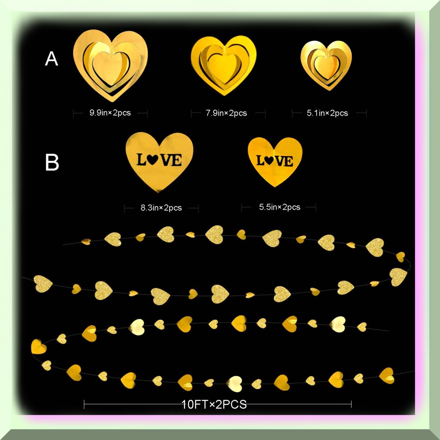 Golden Love Celebration Kit with Heart Garlands and Streamers