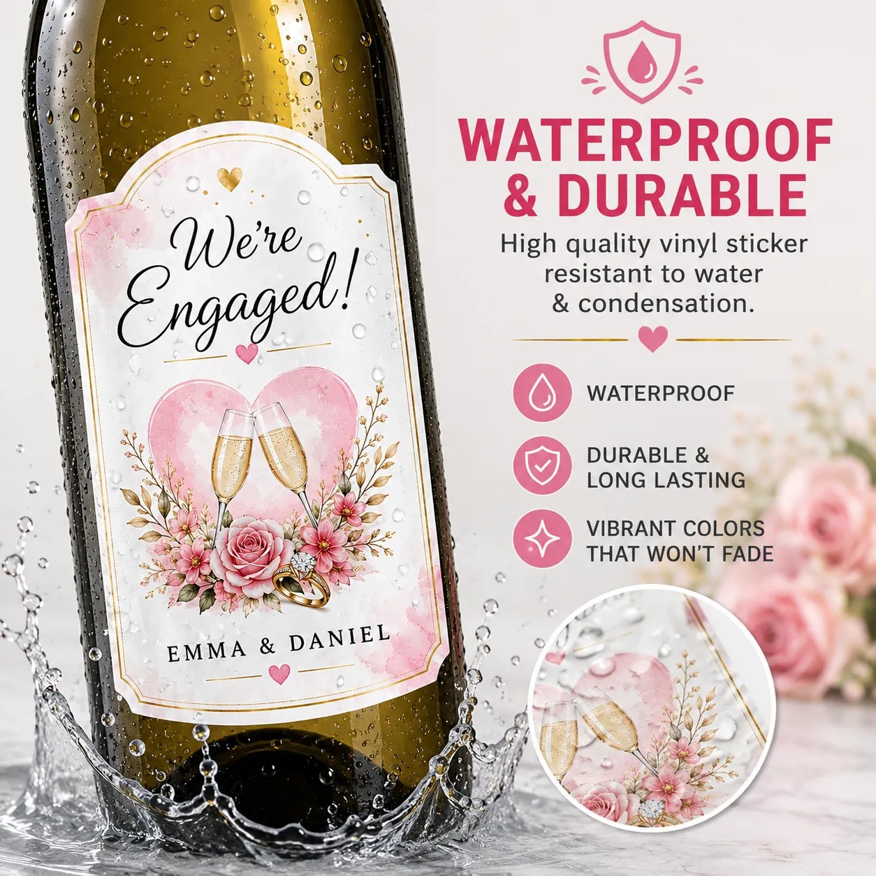 Personalised Engagement Bottle Label Sticker Custom Wine Champagne Gift Decor