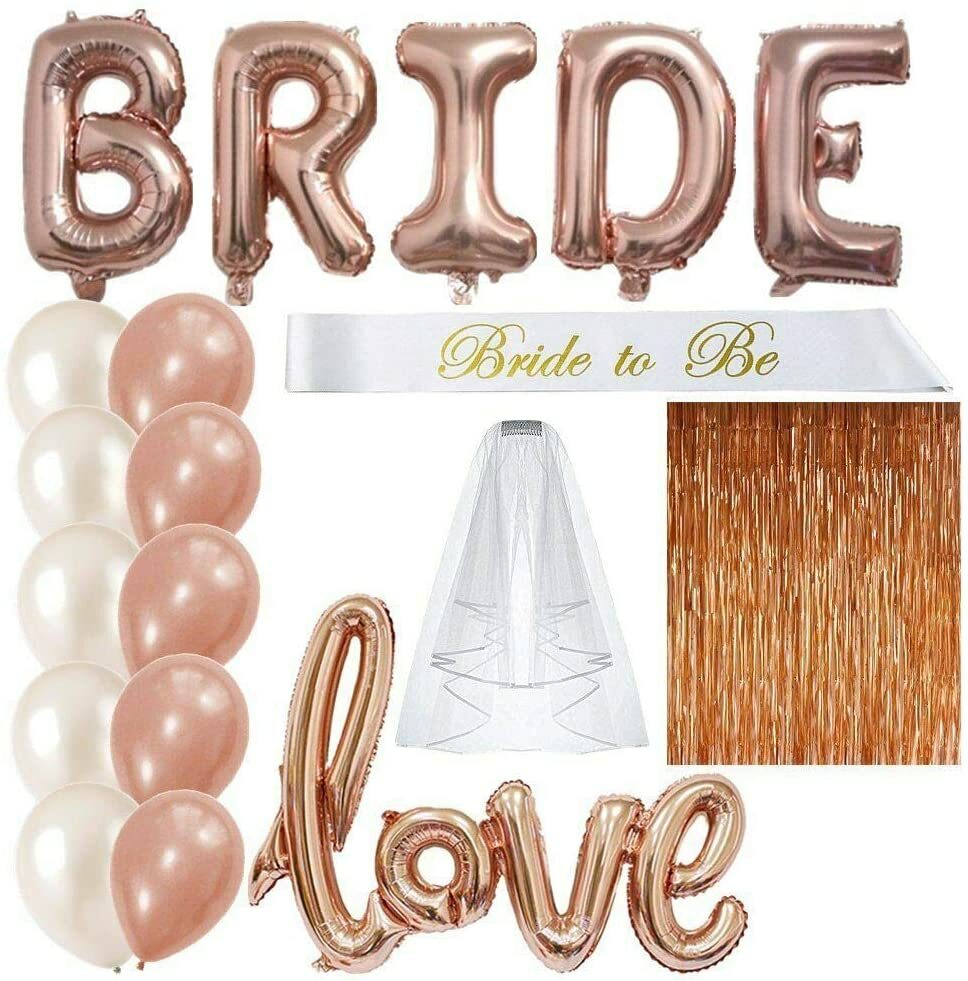 Rose Gold Bachelorette Party Kit Bridal Shower Decorations Sash Veil Balloons