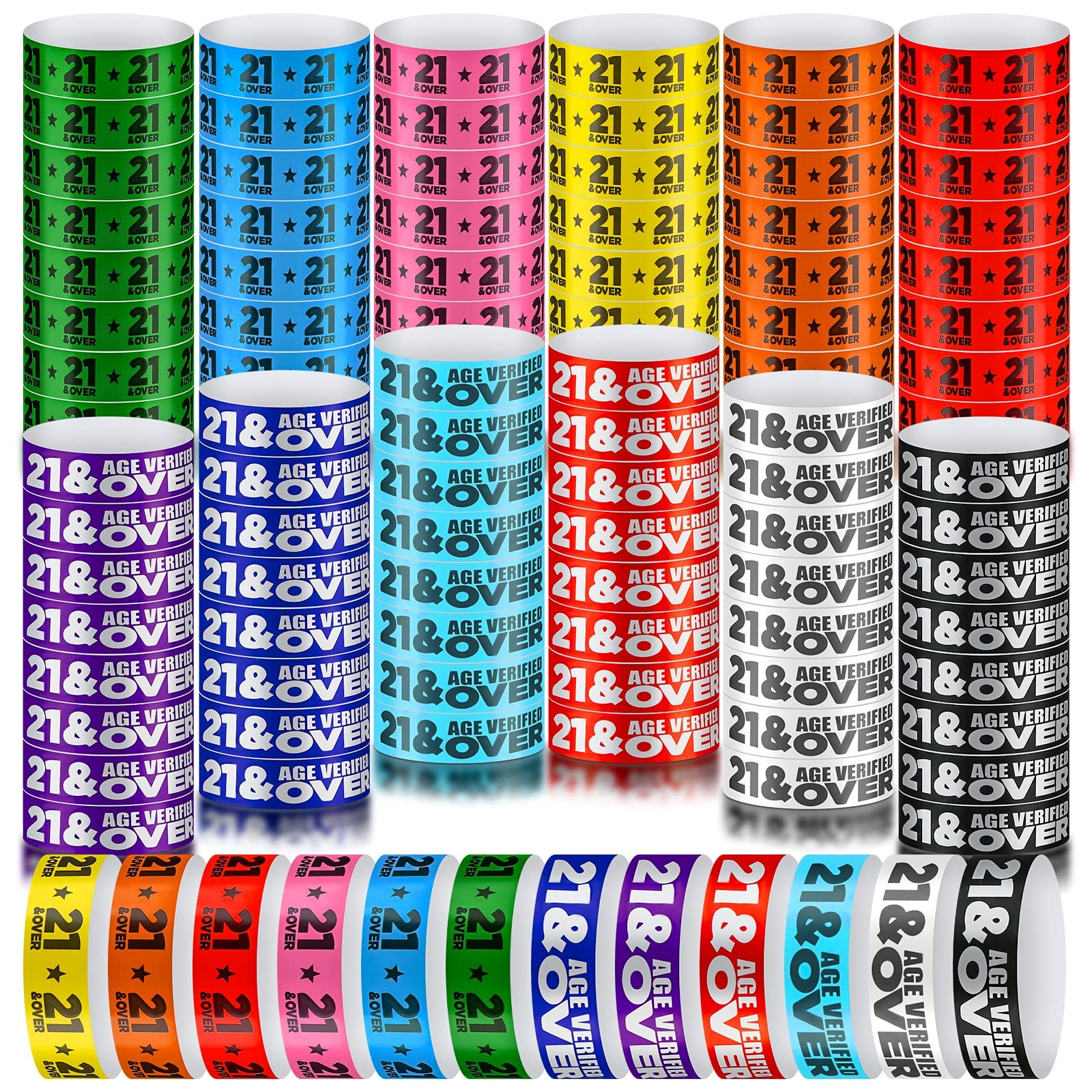 1200 Pcs Over 21 Waterproof Paper Wristbands for Events Multi-Color ID Bracelets