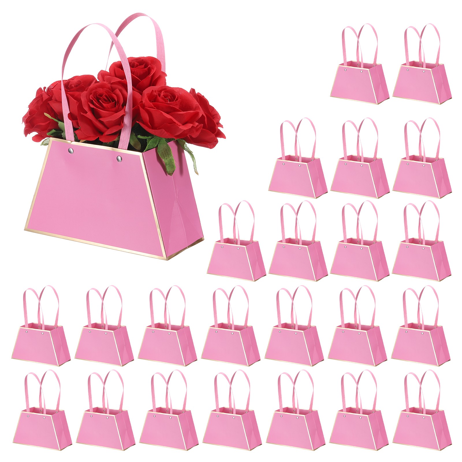 Paper Flower Gift Bags 24Pcs, Paper Bouquet Flower Gift Bag Dark Pink